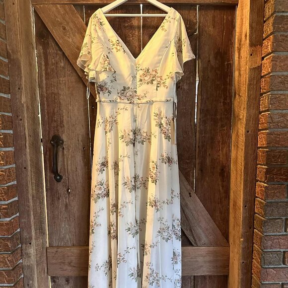 NWT JJ's House Cream Floral A-Line V-Neck Floor Length Chiffon Bridesmaid Dress - Picture 3 of 9